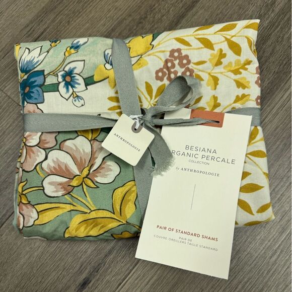 Anthropologie Besiana Organic Percale Shams, Set of 2 Queen - Picture 4 of 7